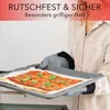 A person wearing oven mitts holds a baking tray with a pizza. Anteprima dell’immagine prodotto