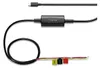 A close-up shot of a car dashcam hardware kit with a USB-C connector and three colored wires labeled ACC, GND, and VCC. Produktbild-Vorschau