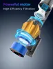 A close-up, angled view of the internal components of a cordless vacuum cleaner, highlighting the motor and filtration system with glowing blue rings indicating airflow. Produktbild-Vorschau