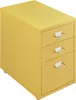 A yellow metal filing cabinet with three drawers on wheels. Náhled obrázku produktu