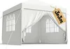A white party tent or gazebo with arched windows and draped curtains. Produktbild-Vorschau