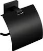 A black toilet paper holder with a cover, mounted on a wall. Produktbild-Vorschau