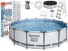 A Bestway Steel Pro Max round above-ground swimming pool set, including the pool, filter pump, hose, ladder, and cover, displayed on a white background. Produktbild-Vorschau