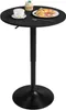 A black adjustable height bar table with a cup of coffee, a cupcake, and a croissant on a plate. Náhľad obrázku produktu