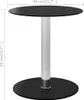 A product shot of a black round table with a silver pedestal base, with dimensions indicated. Náhled obrázku produktu
