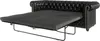 A black Chesterfield sofa with its bed pulled out, shown from a slightly elevated side angle against a white background. Produktbild-Vorschau