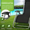 A black recliner chair is shown outdoors next to a swimming pool, with green grass in the foreground. Text overlays highlight product features. Náhľad obrázku produktu