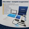 A flat lay of a tablet and its accessories, with a list of included items. Produktbild-Vorschau