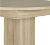 A close-up view of the edge of a wooden table with a pedestal base. Produktbild-Vorschau