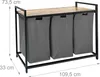 Relaxdays Wäschesammler mit 3 Wäschesäcke, 150 L, Holzoptik Produktbild-Vorschau 4