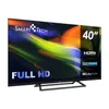 A Smart Tech 40-inch Full HD television is shown from a slightly angled front view, resting on its stand against a white background. The screen displays a colorful, abstract graphic. Anteprima dell’immagine prodotto