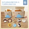 A collage showing storage boxes and various animal motifs. Produktbild-Vorschau