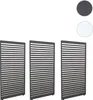 Three anthracite-colored slatted panels are arranged side-by-side against a white background. Two circular color swatches, one dark gray and one white, are present in the upper right corner. Náhľad obrázku produktu