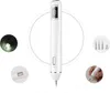 A white beauty pen with a digital display and interchangeable needles, shown with close-up views of its features and a hand holding it. Náhled obrázku produktu