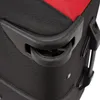 A close-up view of the corner of a black and red rolling suitcase, showing one of its wheels and protective casing. Produktbild-Vorschau