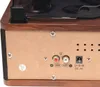 A close-up view of the back panel of a retro record player, showing various ports and labels. Produktbild-Vorschau