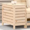 A wooden garden stool with two white cups on top, placed on a tiled patio. Produktbild-Vorschau
