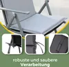 A collage of close-up images showing details of a gray garden chair cushion, with text overlay at the bottom. Produktbild-Vorschau