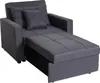 A dark gray sofa bed is shown in a studio setting, partially unfolded to reveal its sleeping surface. Produktbild-Vorschau