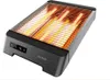 A close-up, angled view of a modern, dark gray toaster with glowing orange heating elements visible through the top grill. Produktbild-Vorschau