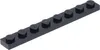 A black Lego plate with 8 studs is shown from a diagonal angle against a white background. Produktbild-Vorschau