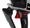 A close-up view of the trigger and handle of a cordless chainsaw. Podgląd zdjęcia produktu