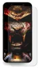 A close-up of a phone screen protector with a graphic of a bloody samurai helmet and a lion's face. Produktbild-Vorschau