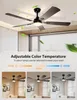 A collage showing a ceiling fan with lights and demonstrating its adjustable color temperature feature. Produktbild-Vorschau