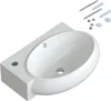 A white ceramic sink with mounting hardware. Produktbild-Vorschau