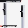 Close-up of two white upright supports with black hooks attached, likely part of a weight bench. Produktbild-Vorschau