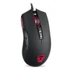 A black gaming mouse with red RGB lighting, shown from a slightly elevated front-left angle against a white background. Produktbild-Vorschau