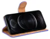 A smartphone in a blue and brown flip case. Produktbild-Vorschau