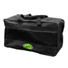 A black sports bag with a mesh panel and a green logo. Voir les images du produit