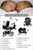 Image shows a twin stroller with various accessories and a list of its features. Produktbild-Vorschau