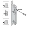 An illustration showing how to adjust a lock mechanism with a screwdriver, accompanied by inset diagrams illustrating different stages of the process. Produktbild-Vorschau