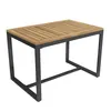 A rectangular outdoor table with a slatted wooden top and a black metal frame, shown against a white background. Produktbild-Vorschau