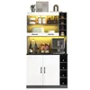 A modern kitchen cabinet with multiple shelves and storage compartments, featuring built-in lighting and a coffee machine. Produktbild-Vorschau