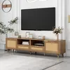 OKWISH Meuble TV en Rotin Naturel avec 2 Tiroirs et 2 Voir les images du produit 1