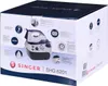 The image shows the retail packaging of a SINGER SHG6201 Dampfbügelstation (steam ironing station). The box displays an image of the product along with various feature callouts and branding. Náhled obrázku produktu