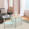 Oval Couchtisch aus Glas mit 2 Ebenen,Beistelltisch mit Produktbild-Vorschau 5