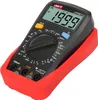 A digital multimeter is shown in a studio shot, resting in a red stand. Produktbild-Vorschau
