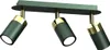 A three-headed ceiling light fixture with dark green cylindrical lampshades and gold accents, presented against a white background. Produktbild-Vorschau