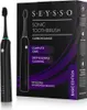 A black sonic toothbrush and its packaging are displayed. Produktbild-Vorschau