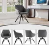 A collage of images showing a gray velvet chair from different angles, with a lifestyle shot of the chair in a room with a desk and window in the background. Produktbild-Vorschau