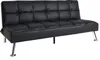 A black faux leather sofa bed with chrome legs is shown against a white background. Produktbild-Vorschau