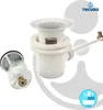 A product shot of a sink drain assembly with a logo and graphic elements. Produktbild-Vorschau