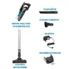 A collage of images showing a cordless stick vacuum cleaner and its accessories, with German labels. Produktbild-Vorschau