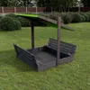 QLS Bac à sable en bois 150 cm avec banc et toit vert Voir les images du produit 6