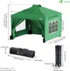 A diagram showing the dimensions of a green pop-up gazebo and its folded components. Produktbild-Vorschau