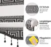 A product image showcasing a roller blind with decorative elements and informational callouts about its features. Produktbild-Vorschau